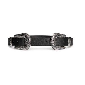 Double Buckle Western style black belt, Silver hardware.  Cowboy, Rodeo, Coachel